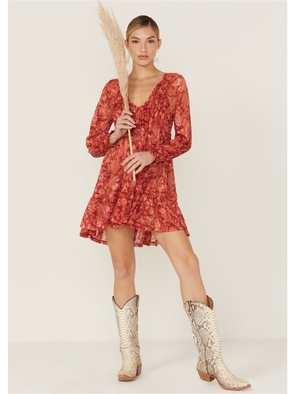 Beyond The Radar Women's Red Long Sleeve Sheer Mini Dress